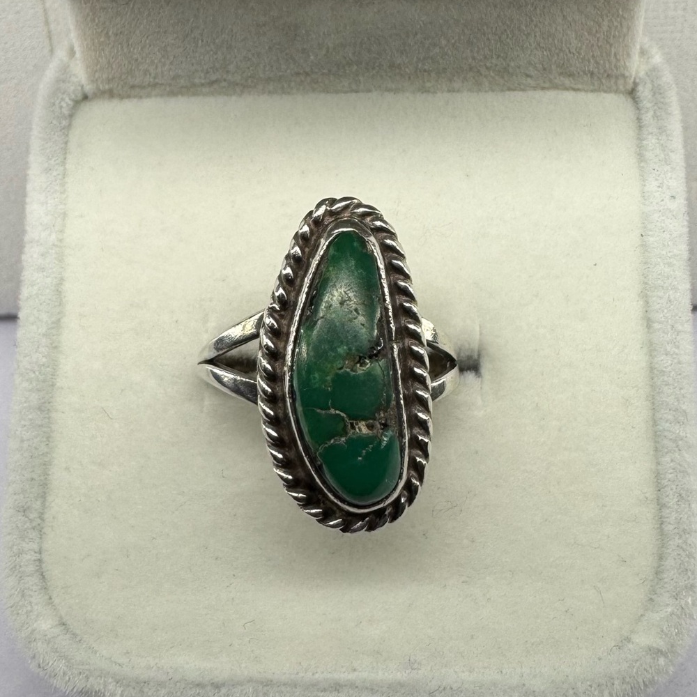 Green Turquoise 925 Sterling Silver Bezel Braided Ring Native American Size 5